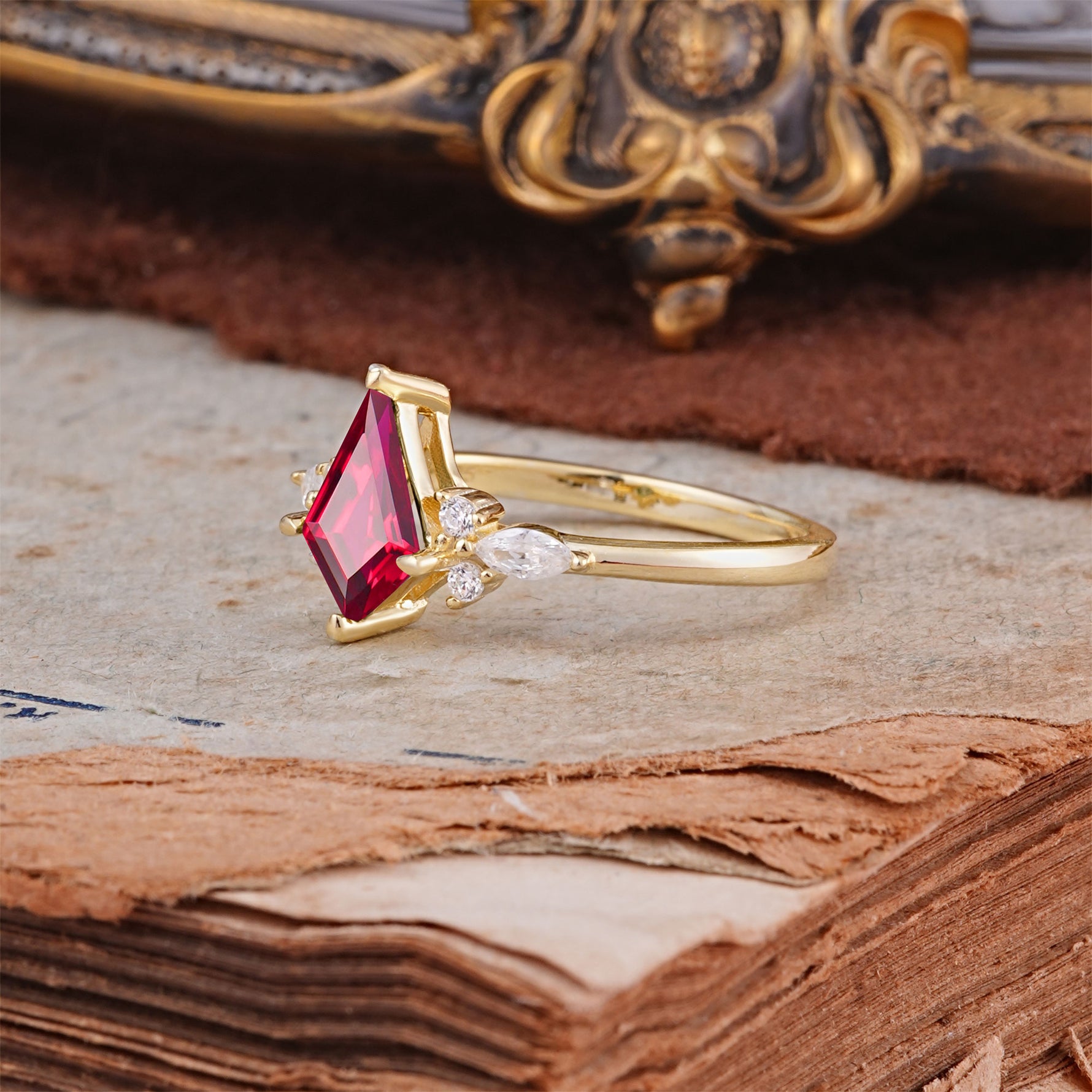 Classic 4 Prong Kite Cut Ruby Engagement Ring - Additional view