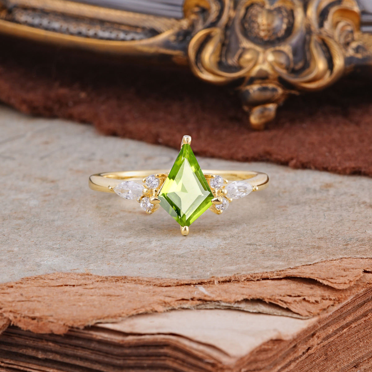 Classic 4 Prong Kite Cut Peridot Engagement Ring - Additional view