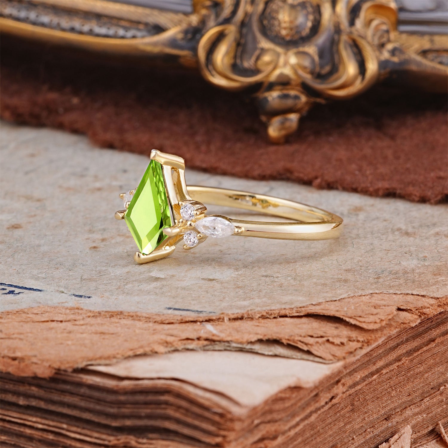 Classic 4 Prong Kite Cut Peridot Engagement Ring - Additional view