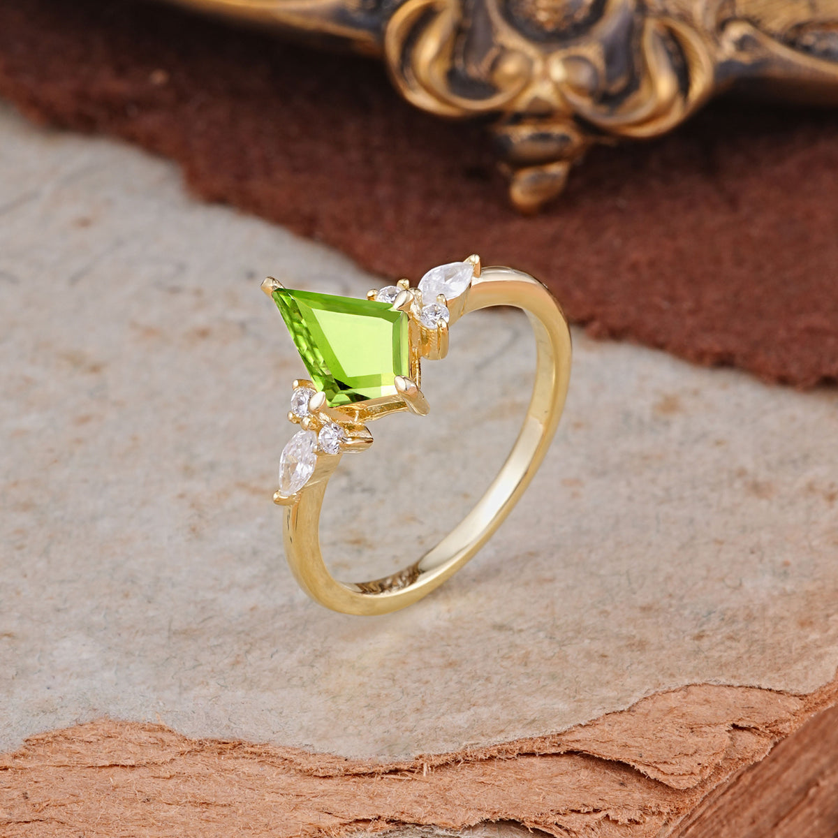 Classic 4 Prong Kite Cut Peridot Engagement Ring - Additional view