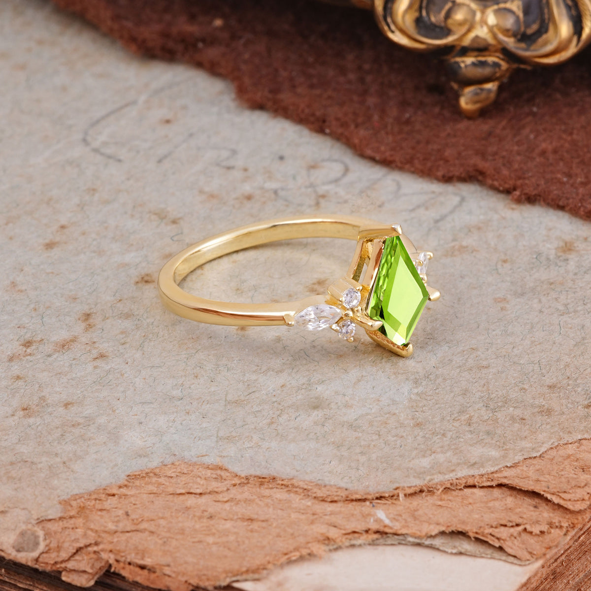 Classic 4 Prong Kite Cut Peridot Engagement Ring - Additional view