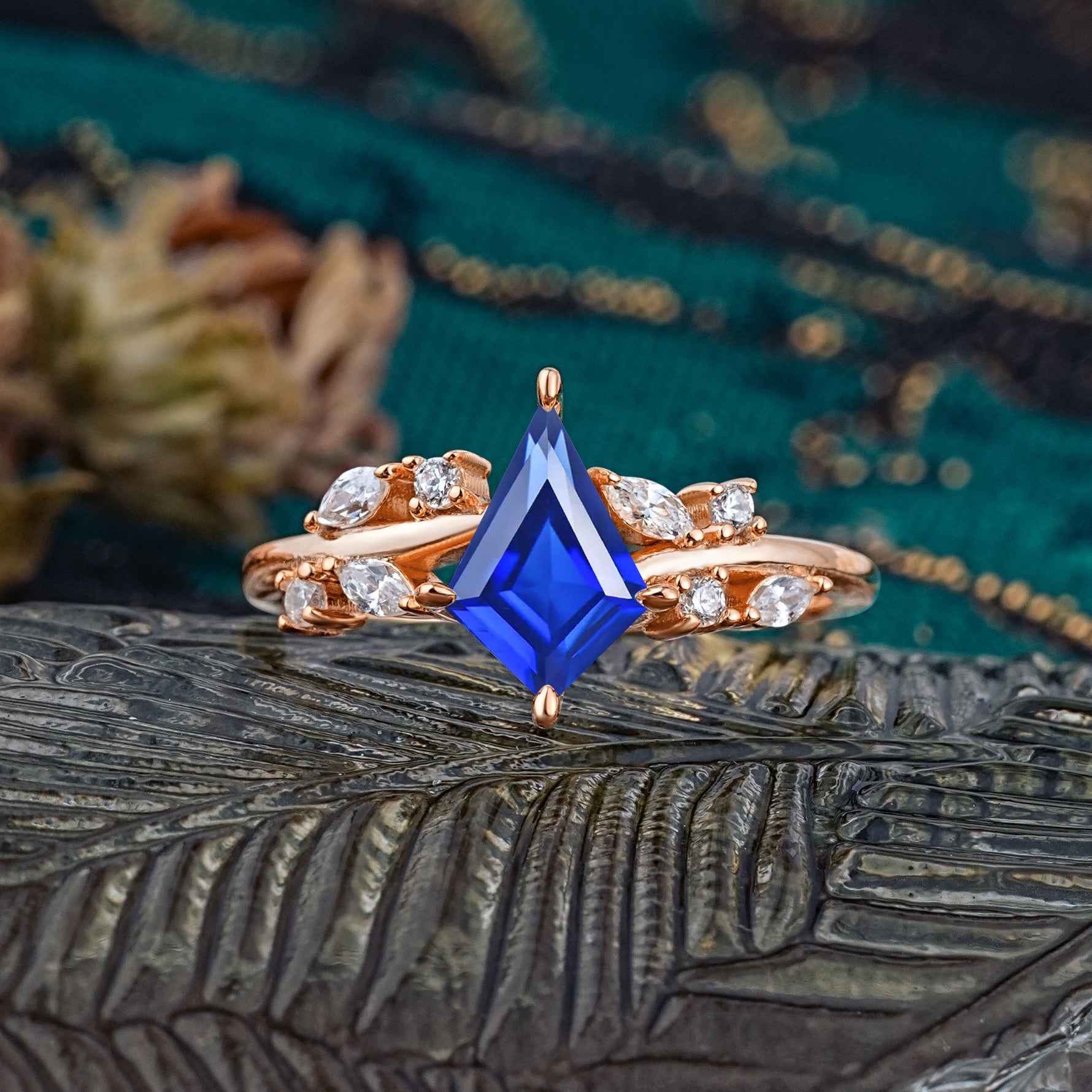 Unique Sparkling Kite Cut Sapphire Engagement Ring - Additional view