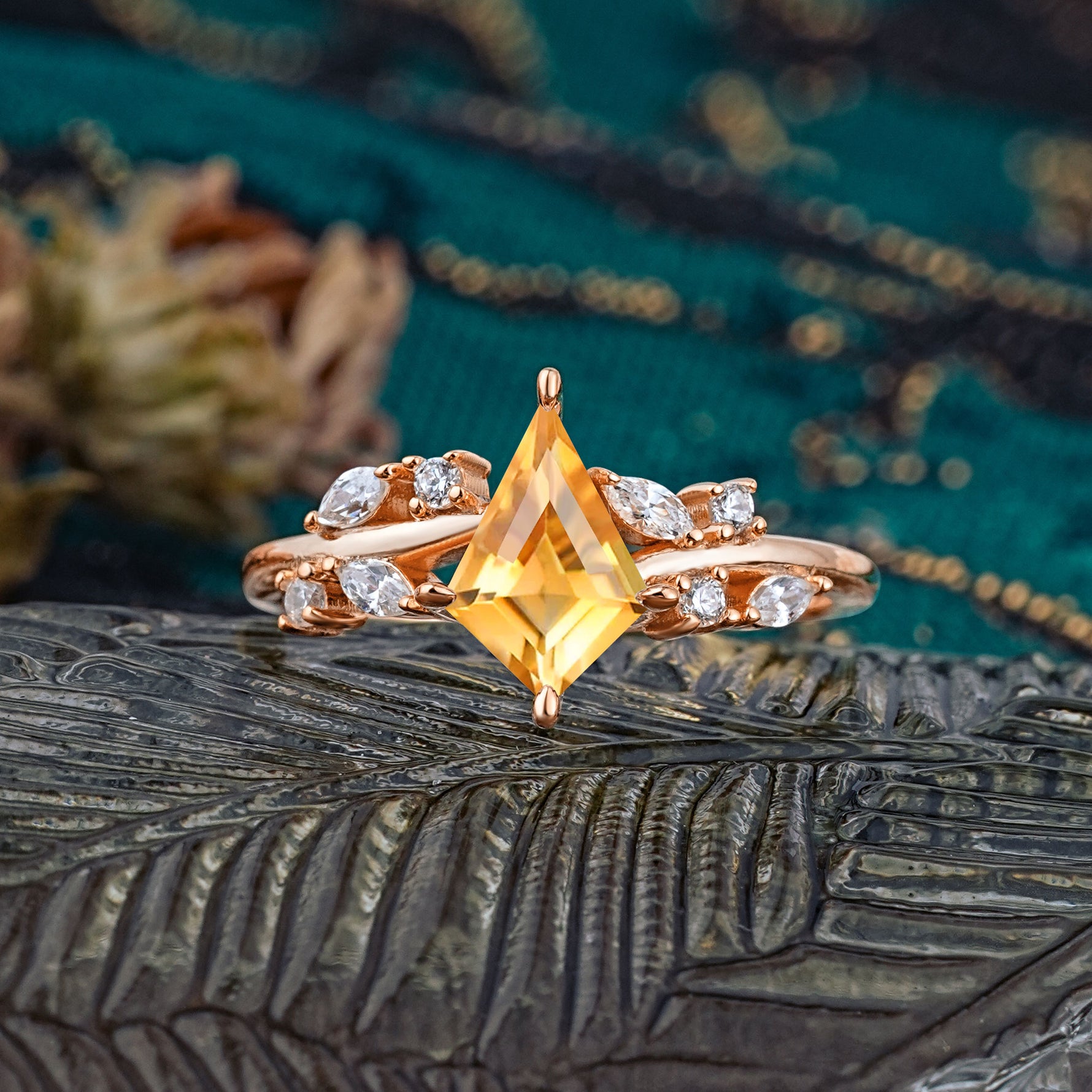 Unique Sparkling Kite Cut Citrine Engagement Ring - Additional view