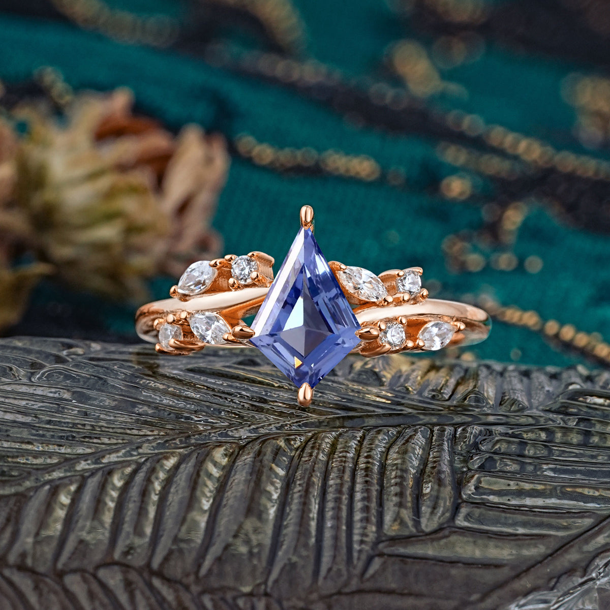 Unique Sparkling Kite Cut Tanzanite Engagement Ring - Additional view