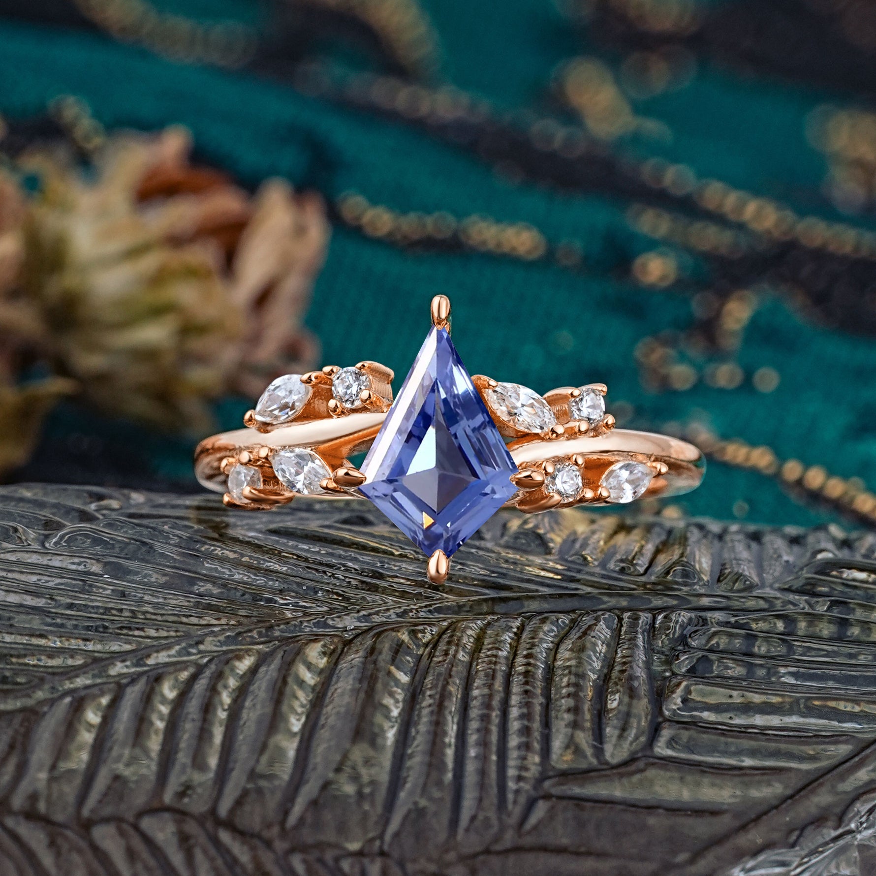 Unique Sparkling Kite Cut Tanzanite Engagement Ring - Additional view
