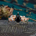 Unique Sparkling Kite Cut Black Onyx Engagement Ring - Additional view