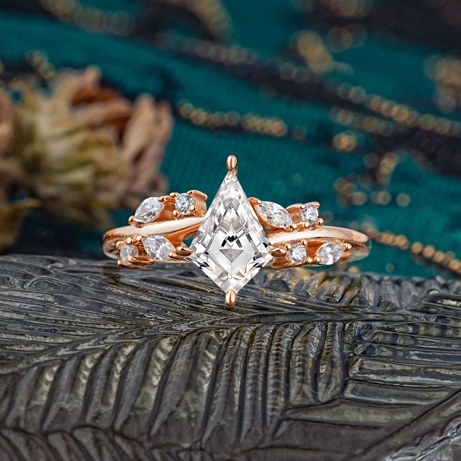 Unique Sparkling Kite Cut Lab Diamond Engagement Ring - Additional view