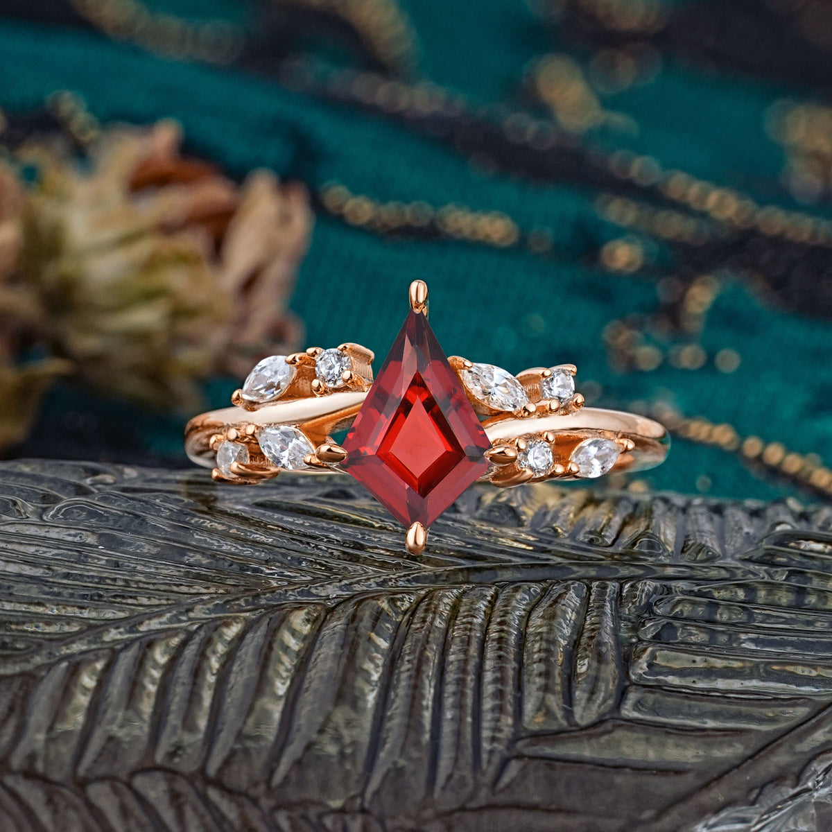 Unique Sparkling Kite Cut Garnet Engagement Ring - Additional view