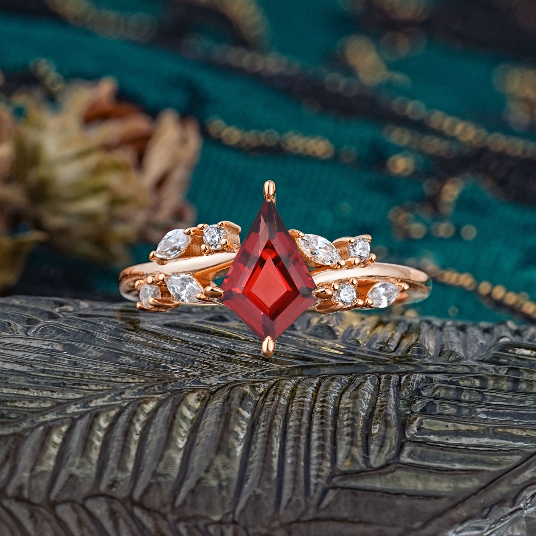 Unique Sparkling Kite Cut Garnet Engagement Ring - Additional view
