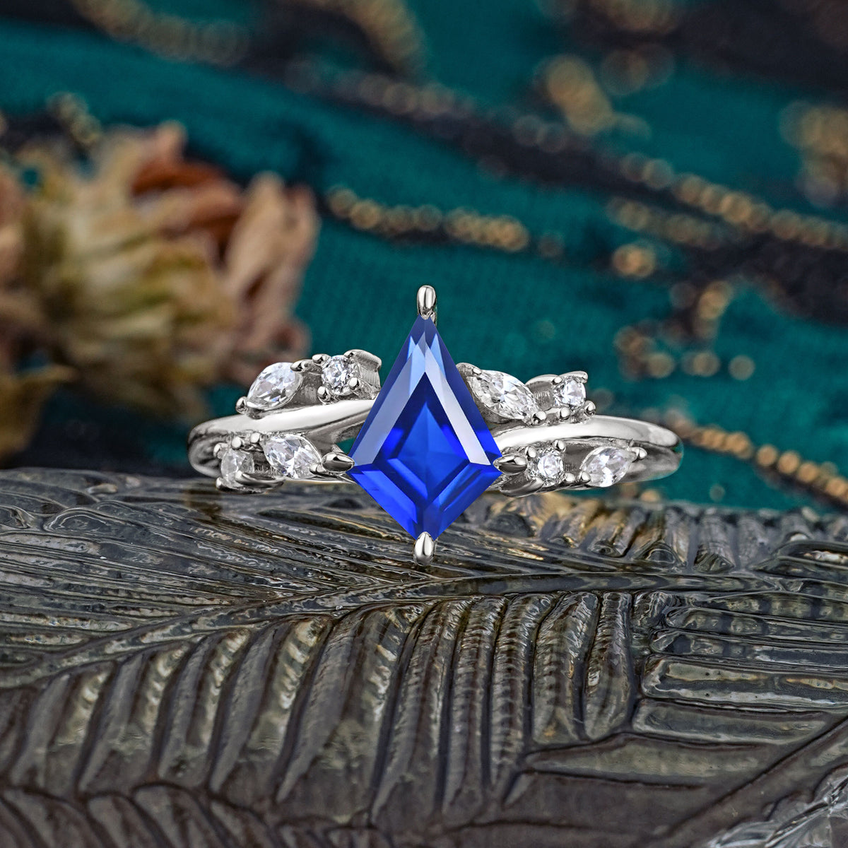 Unique Sparkling Kite Cut Sapphire Engagement Ring - Additional view