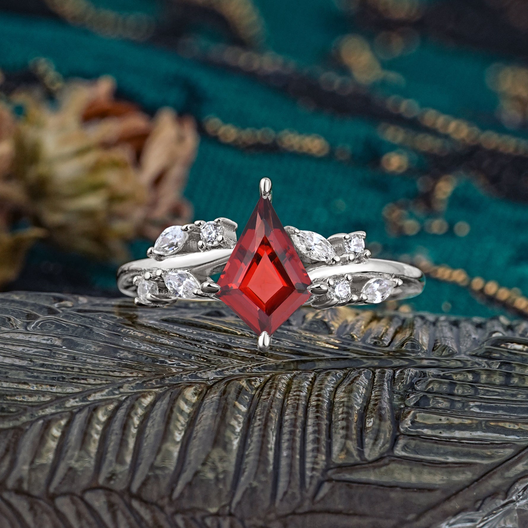 Unique Sparkling Kite Cut Garnet Engagement Ring - Additional view
