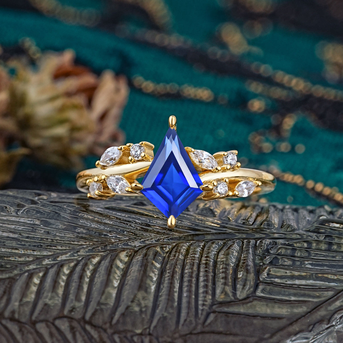 Unique Sparkling Kite Cut Sapphire Engagement Ring - Additional view