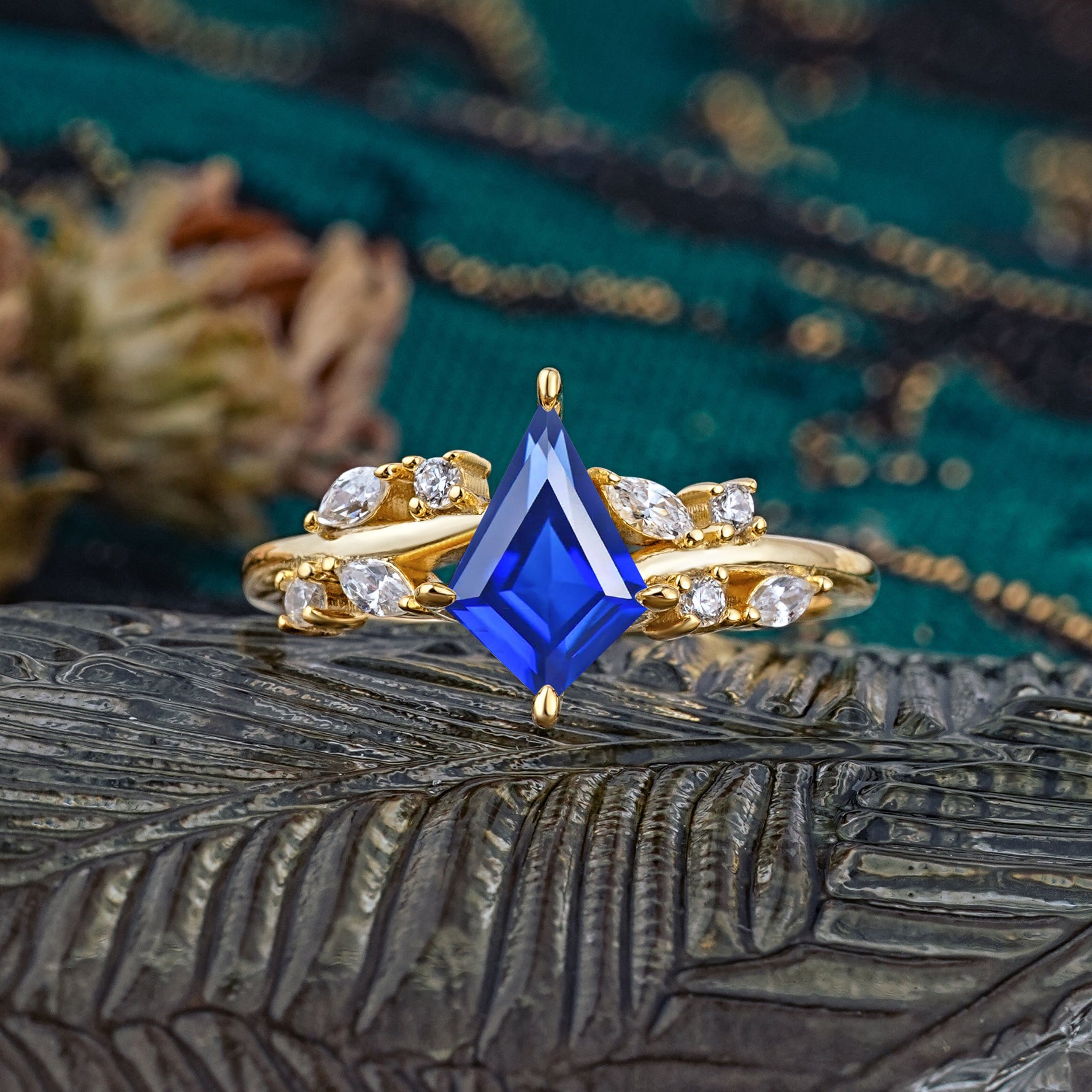Unique Sparkling Kite Cut Sapphire Engagement Ring - Additional view