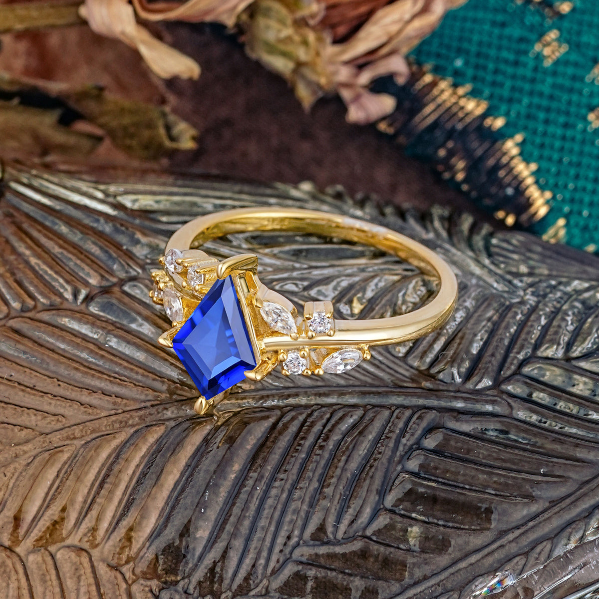 Unique Sparkling Kite Cut Sapphire Engagement Ring - Additional view