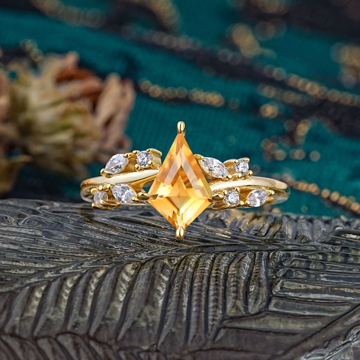 Unique Sparkling Kite Cut Citrine Engagement Ring - Additional view
