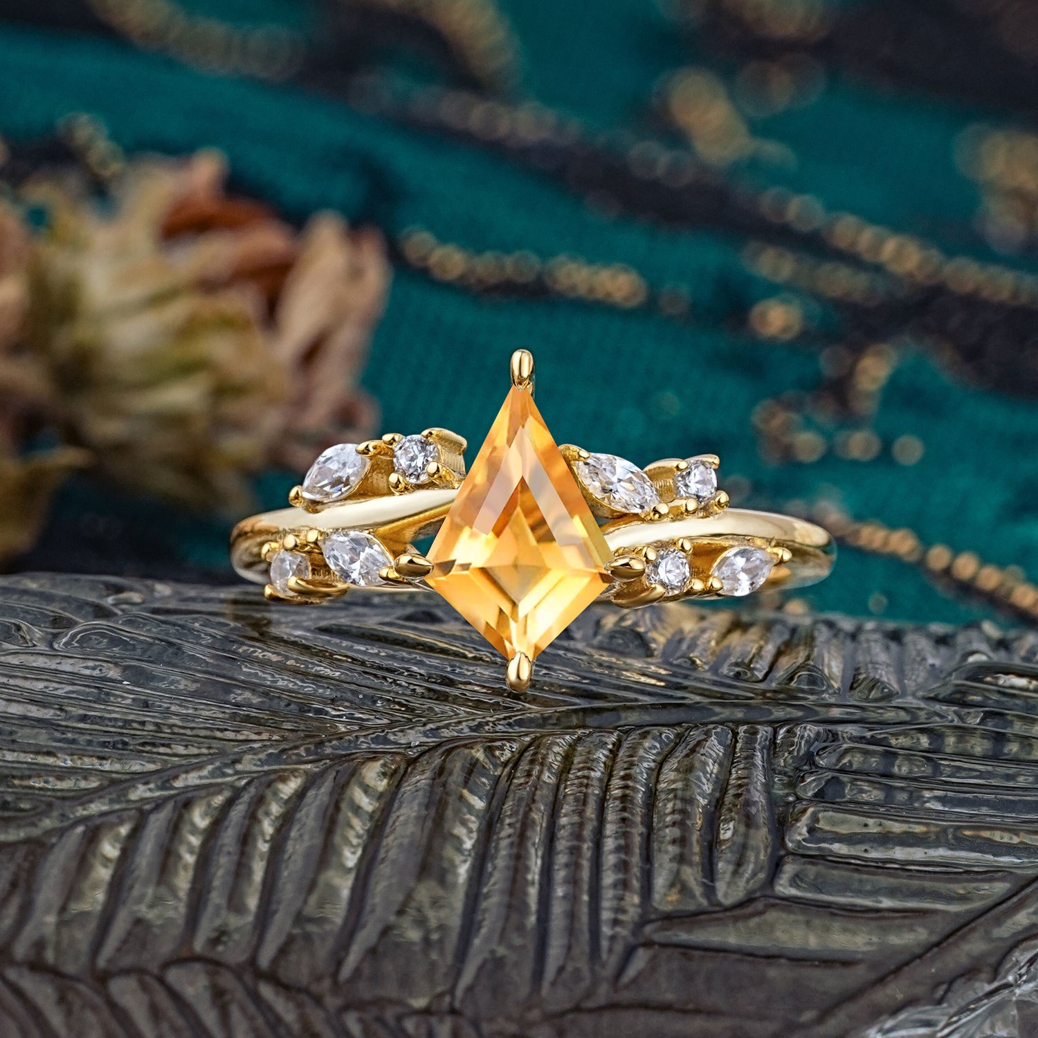 Unique Sparkling Kite Cut Citrine Engagement Ring - Additional view