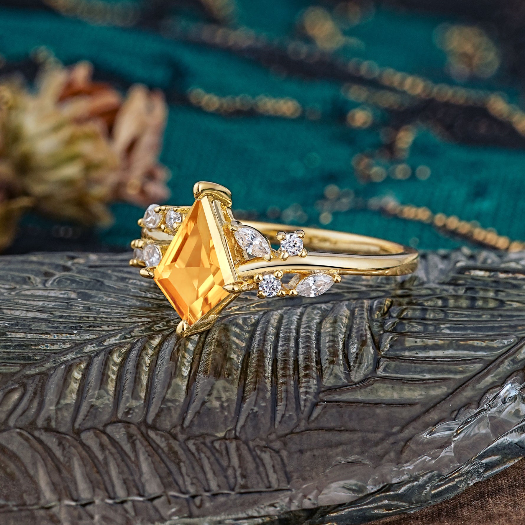 Unique Sparkling Kite Cut Citrine Engagement Ring - Additional view
