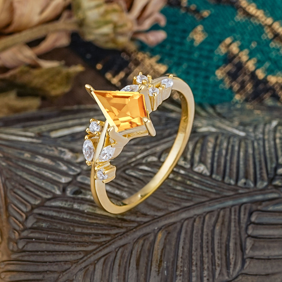 Unique Sparkling Kite Cut Citrine Engagement Ring - Additional view