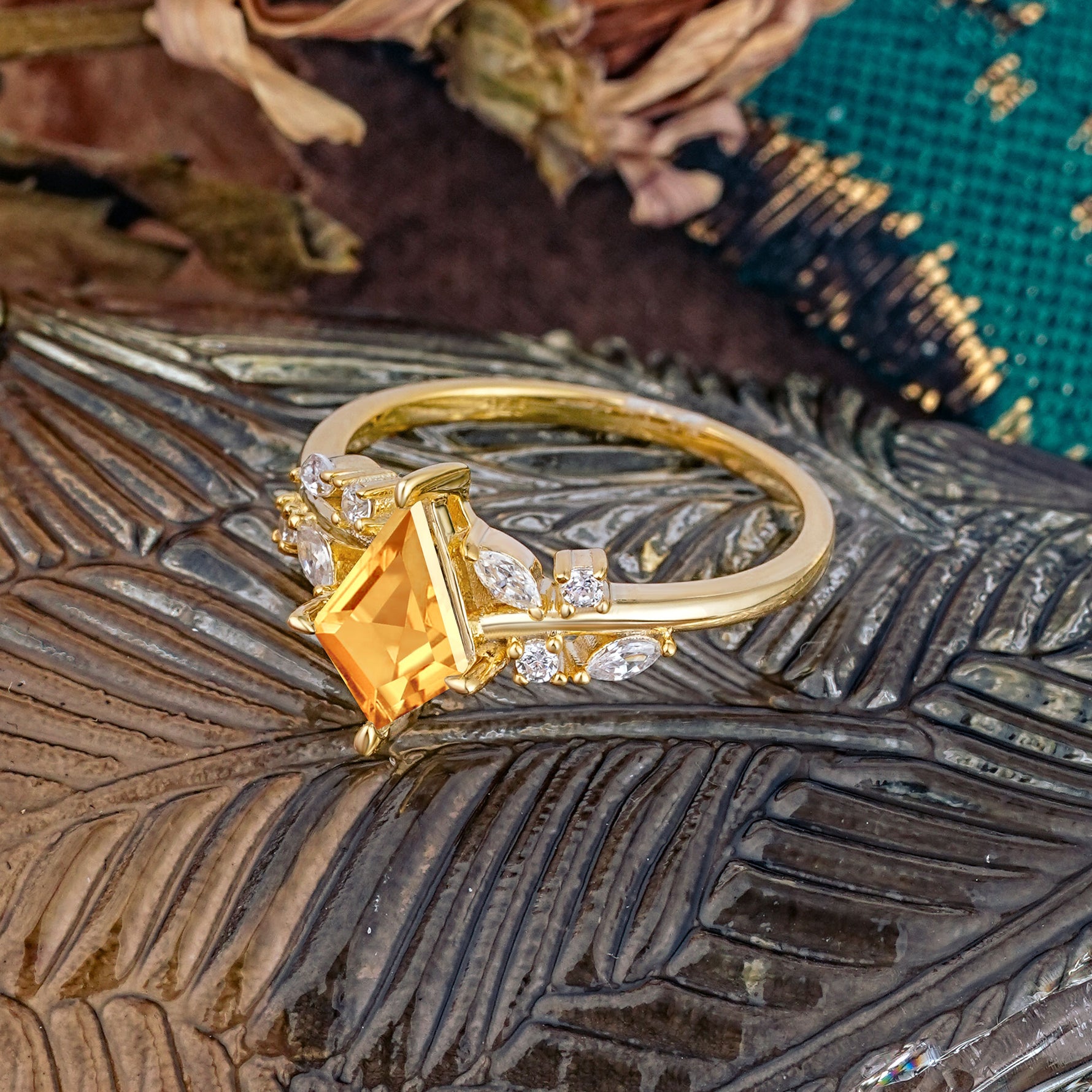 Unique Sparkling Kite Cut Citrine Engagement Ring - Additional view