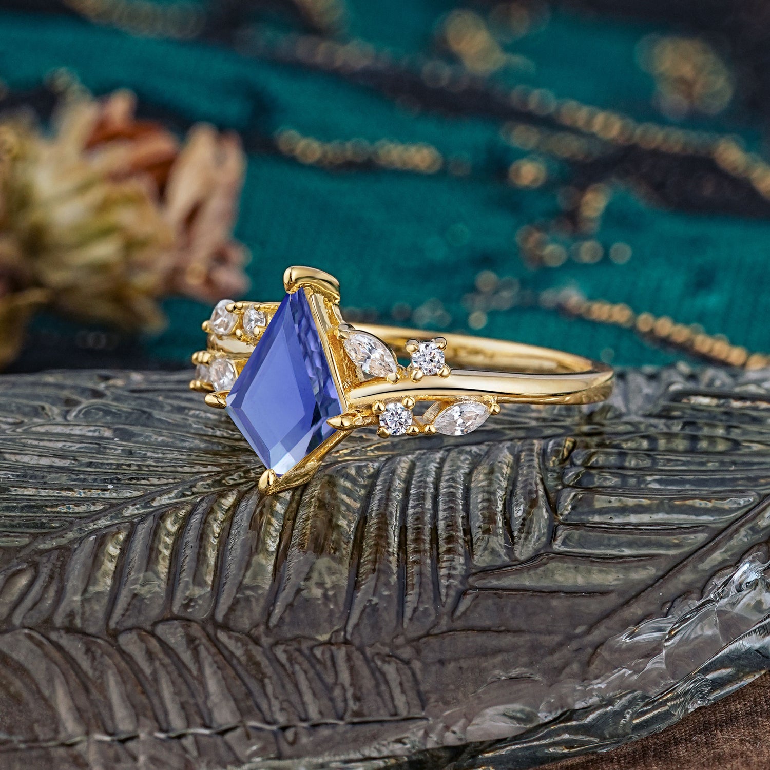 Unique Sparkling Kite Cut Tanzanite Engagement Ring - Additional view