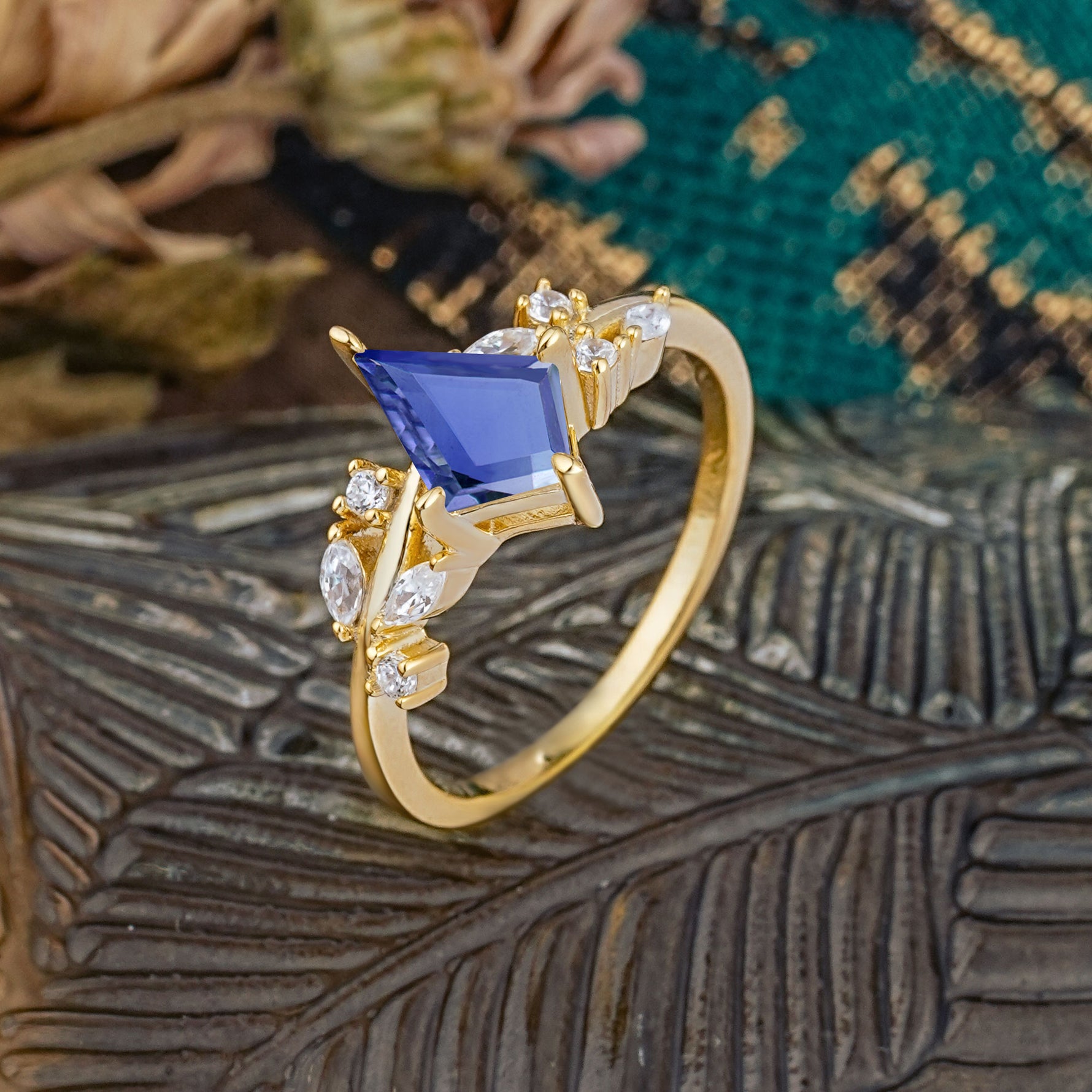 Unique Sparkling Kite Cut Tanzanite Engagement Ring - Additional view