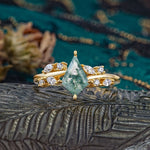Unique Sparkling Kite Cut Moss Agate Engagement Ring - Additional view