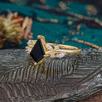 Unique Sparkling Kite Cut Black Onyx Engagement Ring - Additional view