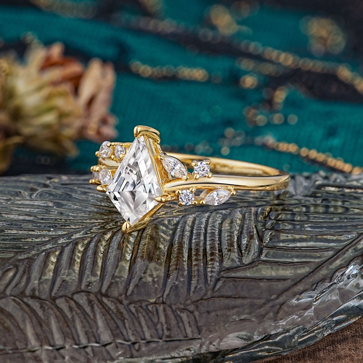 Unique Sparkling Kite Cut Lab Diamond Engagement Ring - Additional view