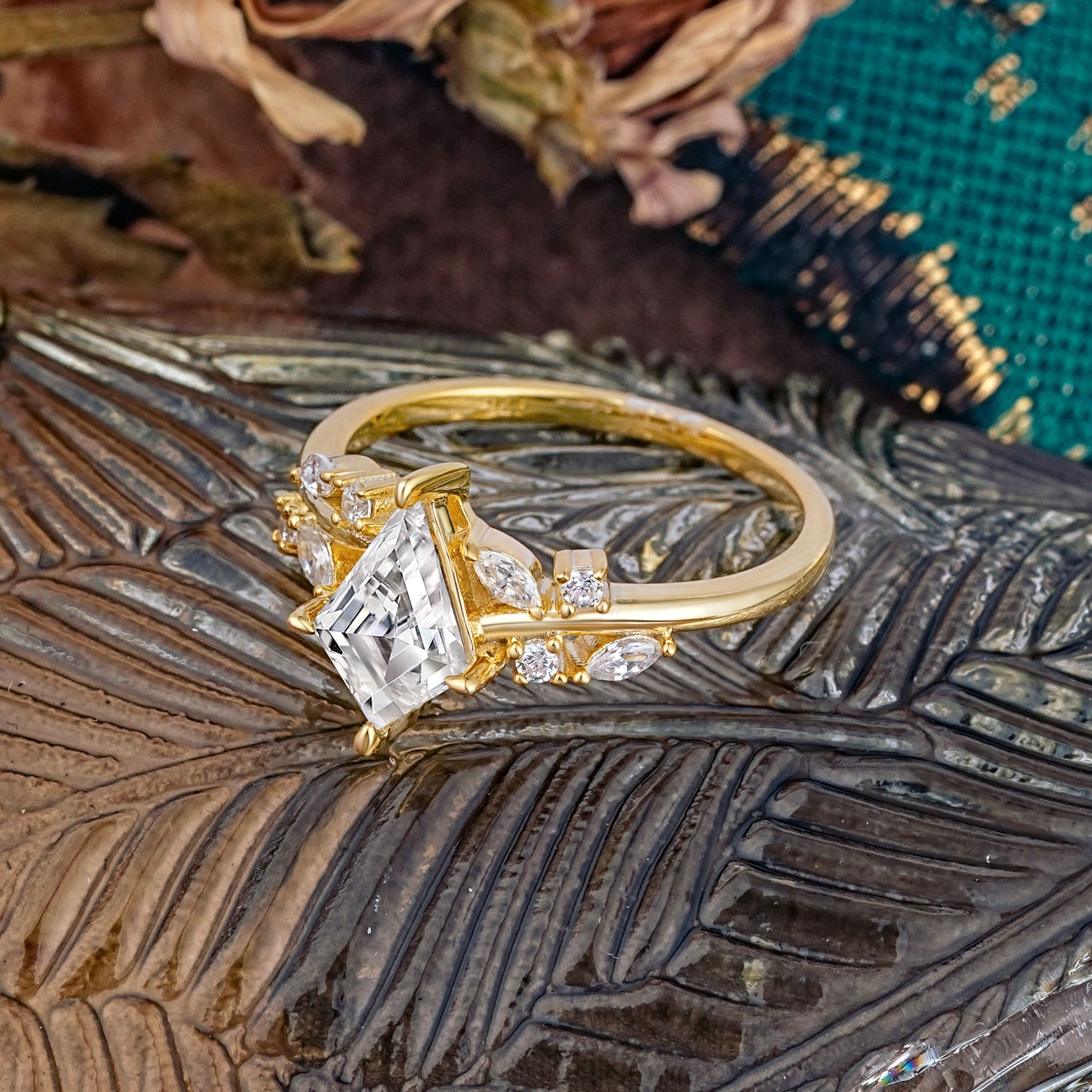 Unique Sparkling Kite Cut Lab Diamond Engagement Ring - Additional view