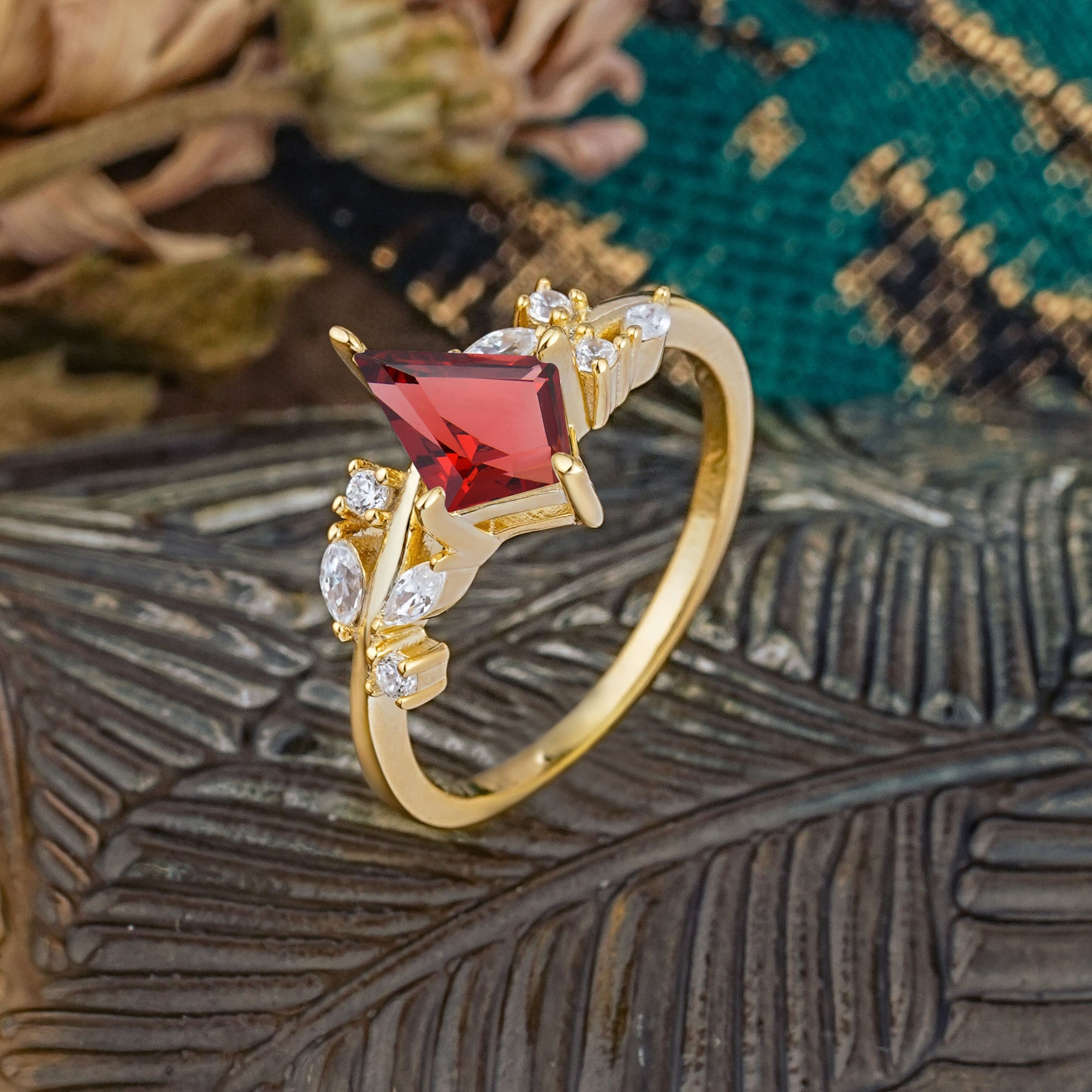 Unique Sparkling Kite Cut Garnet Engagement Ring - Additional view