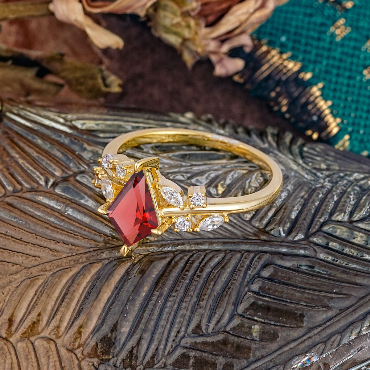 Unique Sparkling Kite Cut Garnet Engagement Ring - Additional view