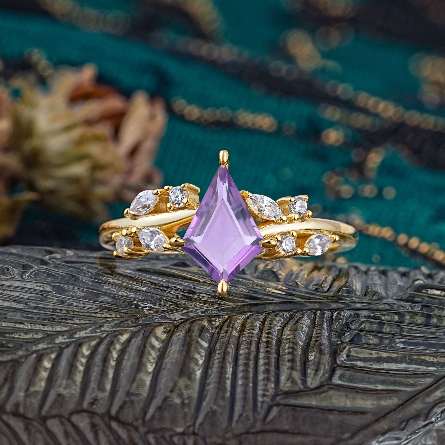 Unique Sparkling Kite Cut Amethyst Engagement Ring - Additional view