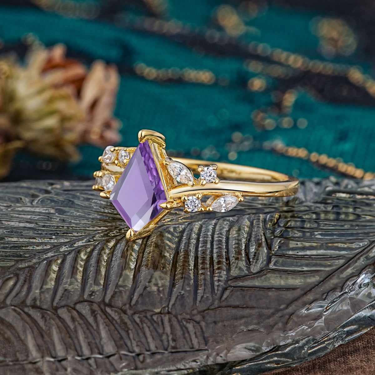 Unique Sparkling Kite Cut Amethyst Engagement Ring - Additional view