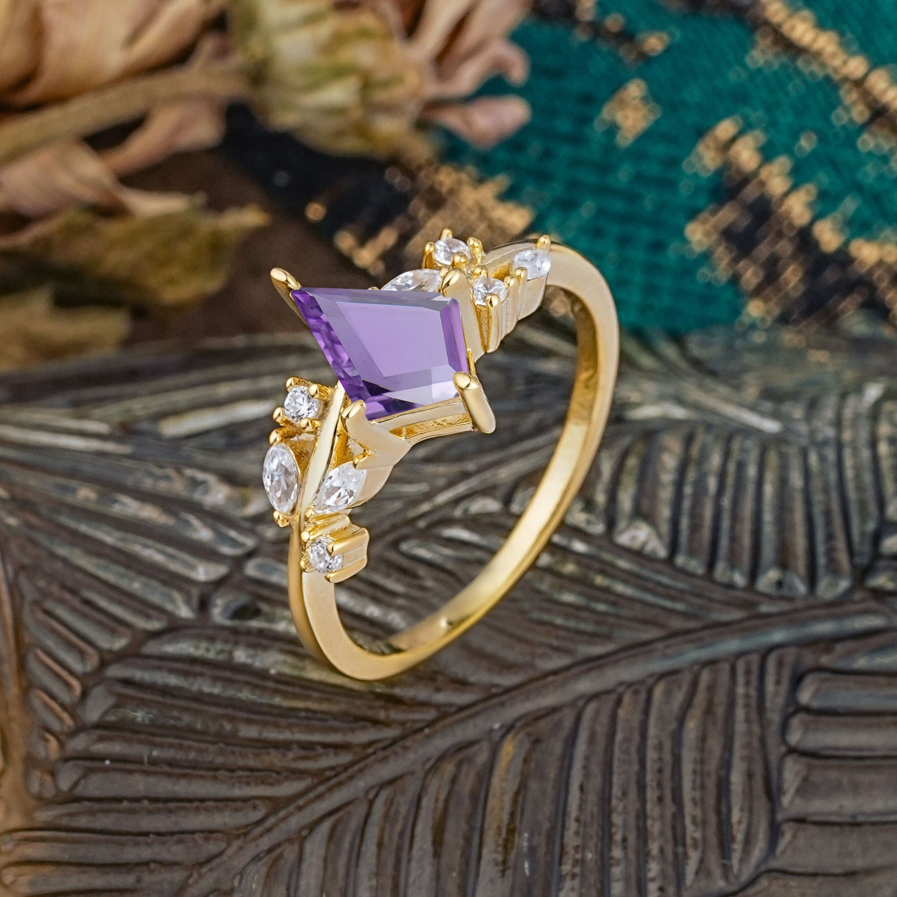 Unique Sparkling Kite Cut Amethyst Engagement Ring - Additional view