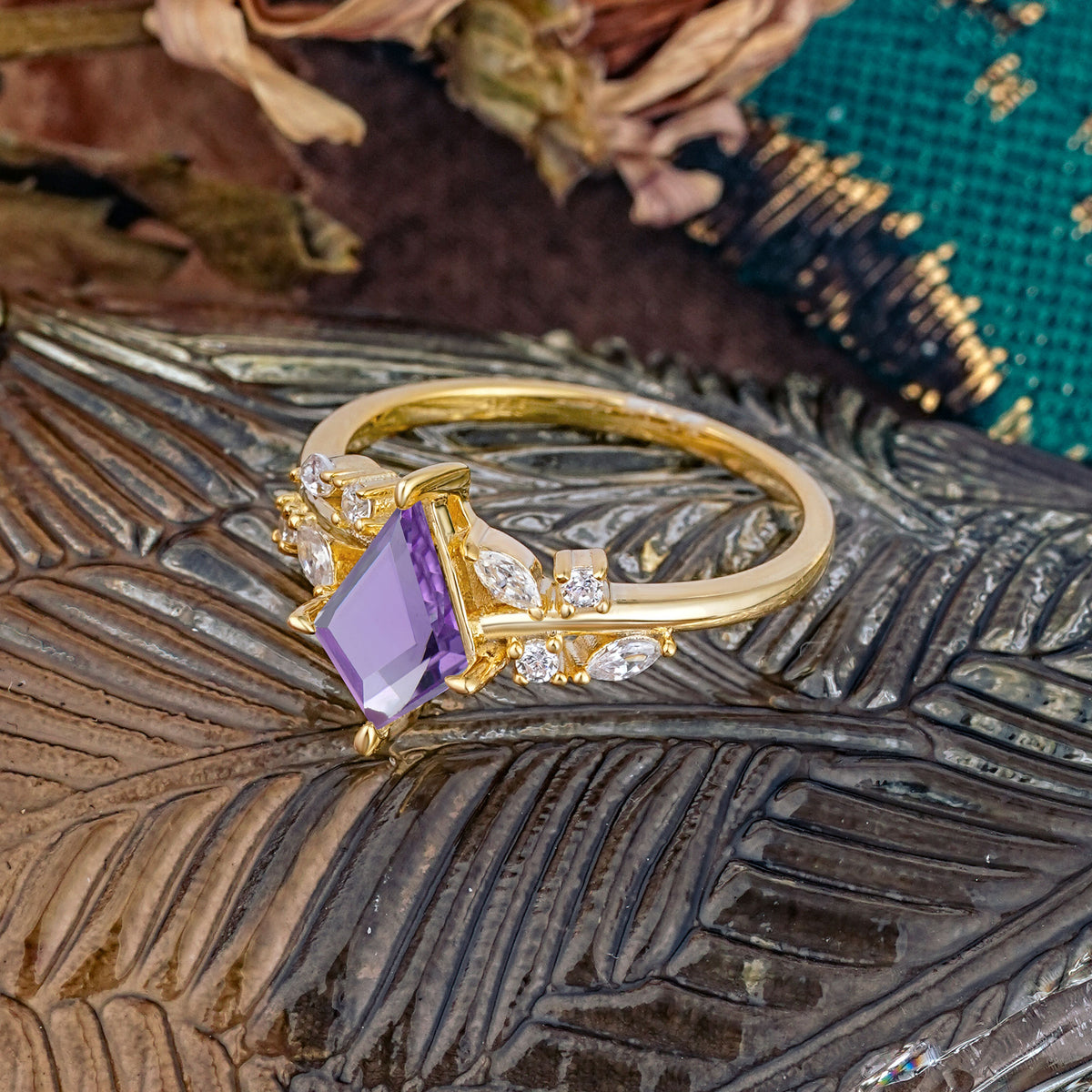 Unique Sparkling Kite Cut Amethyst Engagement Ring - Additional view