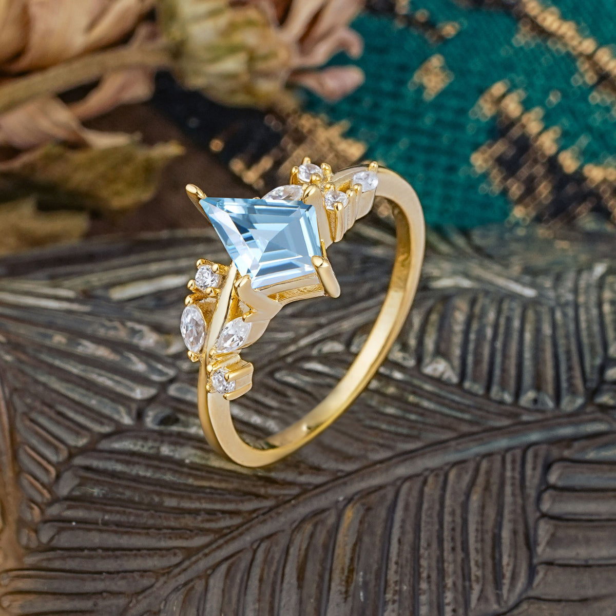 Unique Sparkling Kite Cut Aquamarine Engagement Ring - Additional view