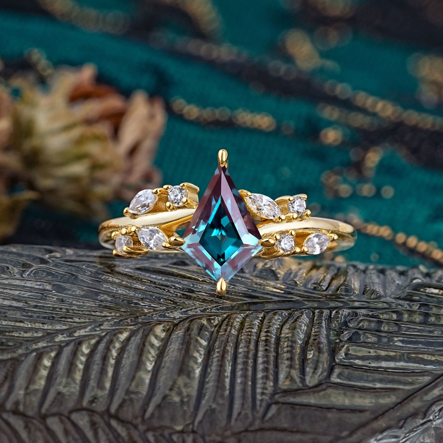 Unique Sparkling Kite Cut Alexandrite Engagement Ring - Additional view