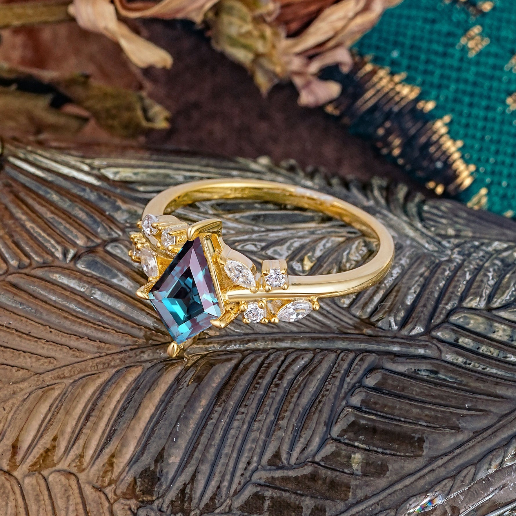 Unique Sparkling Kite Cut Alexandrite Engagement Ring - Additional view