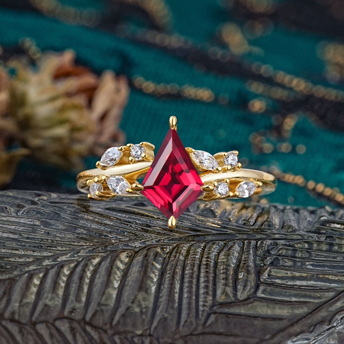 Unique Sparkling Kite Cut Ruby Engagement Ring - Additional view