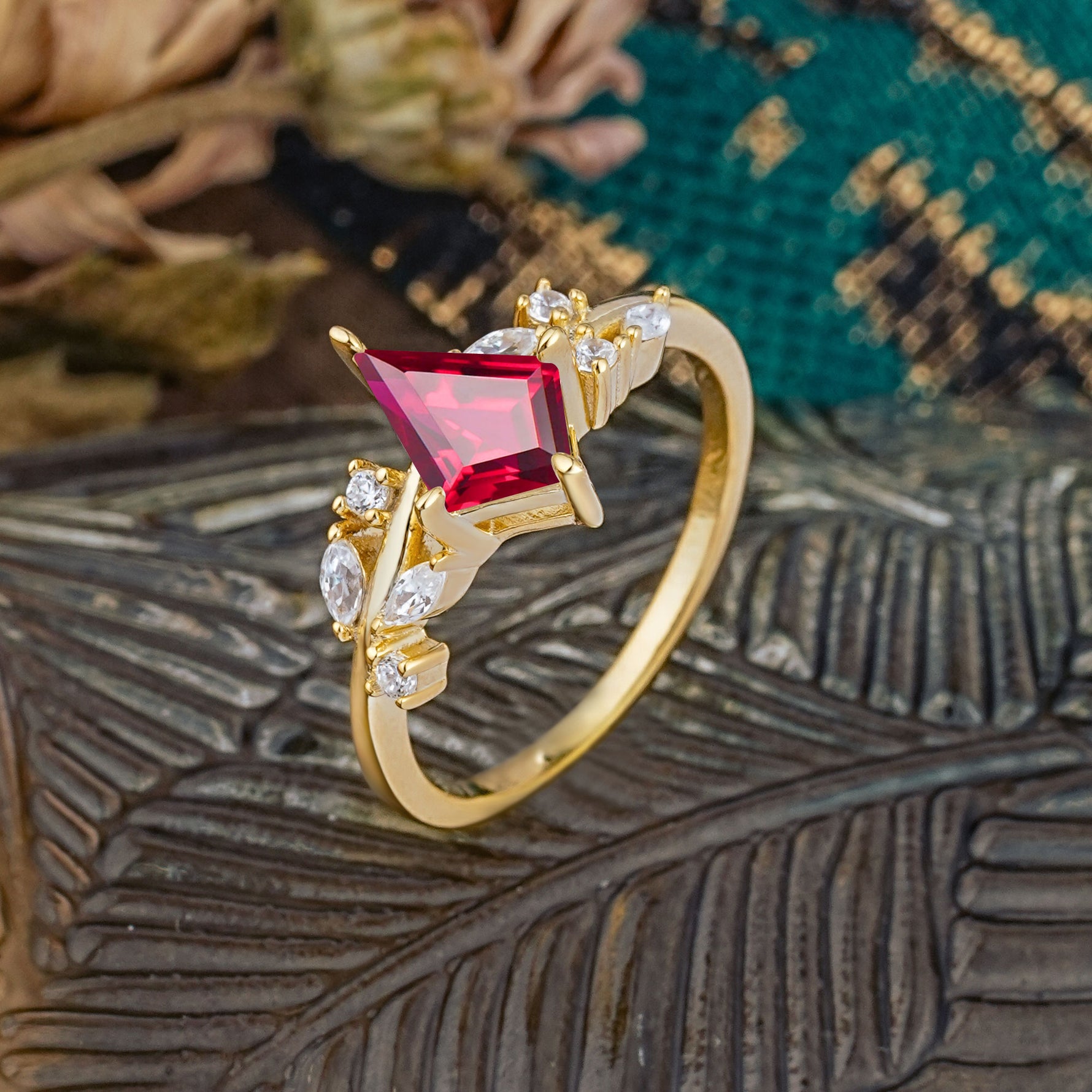 Unique Sparkling Kite Cut Ruby Engagement Ring - Additional view