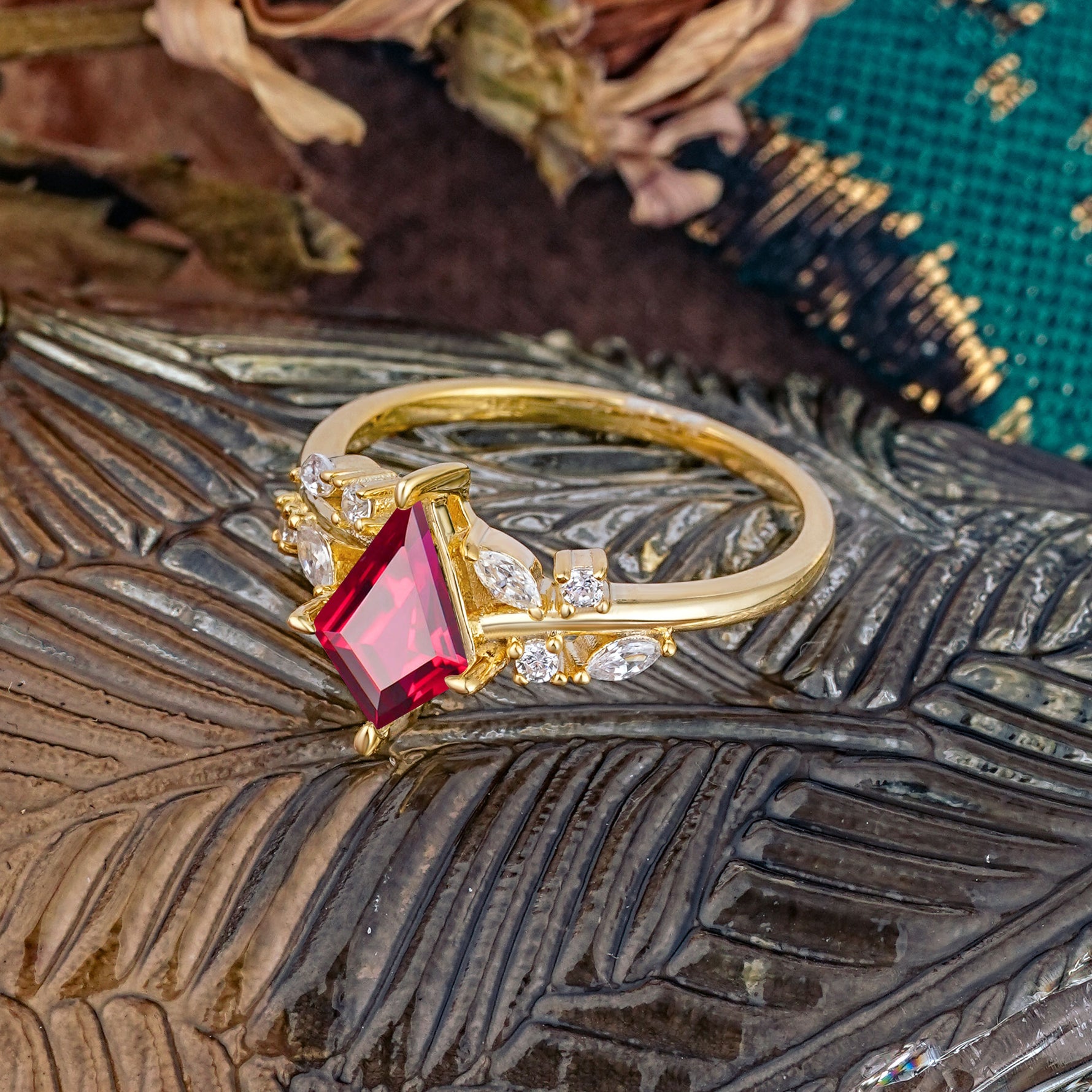 Unique Sparkling Kite Cut Ruby Engagement Ring - Additional view