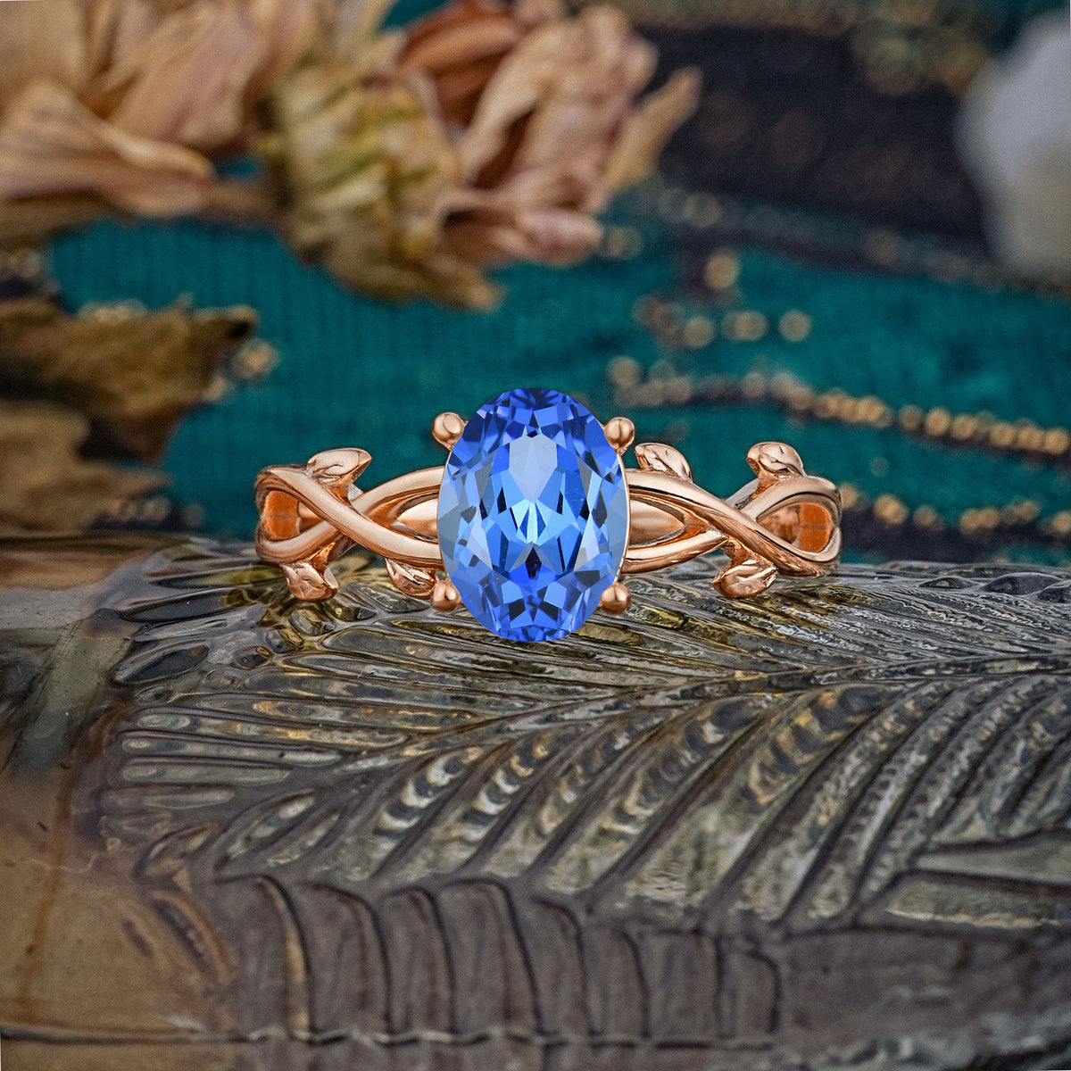 Nature inspired Sapphire Engagement Ring - Additional view