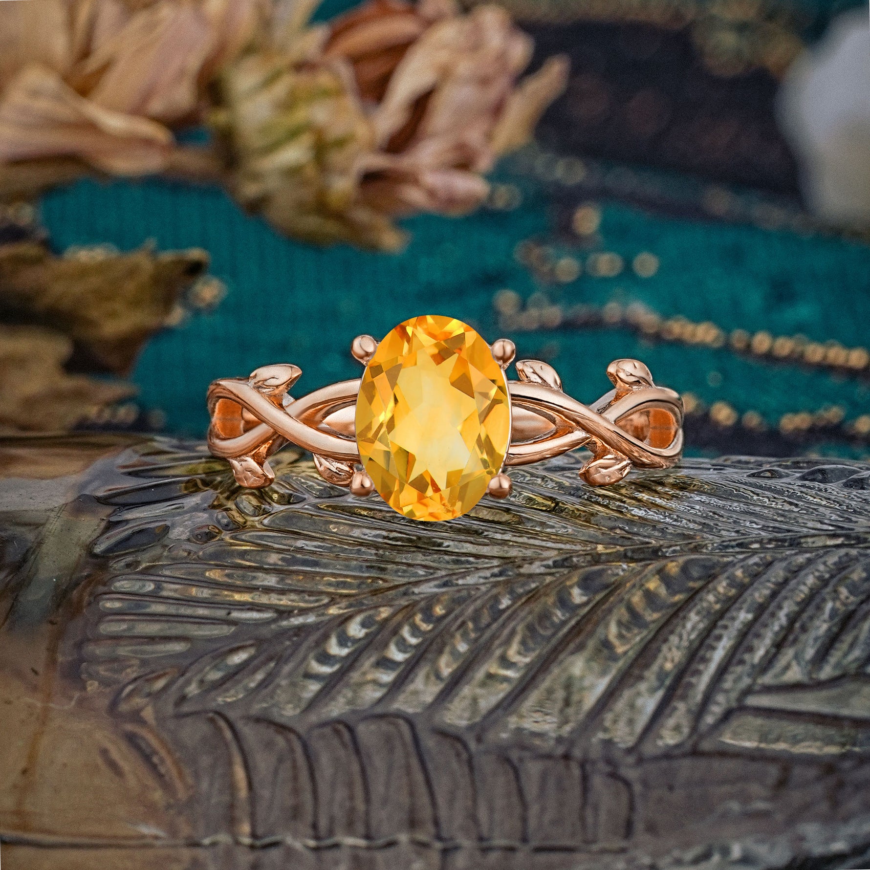 Nature inspired Citrine Engagement Ring - Additional view