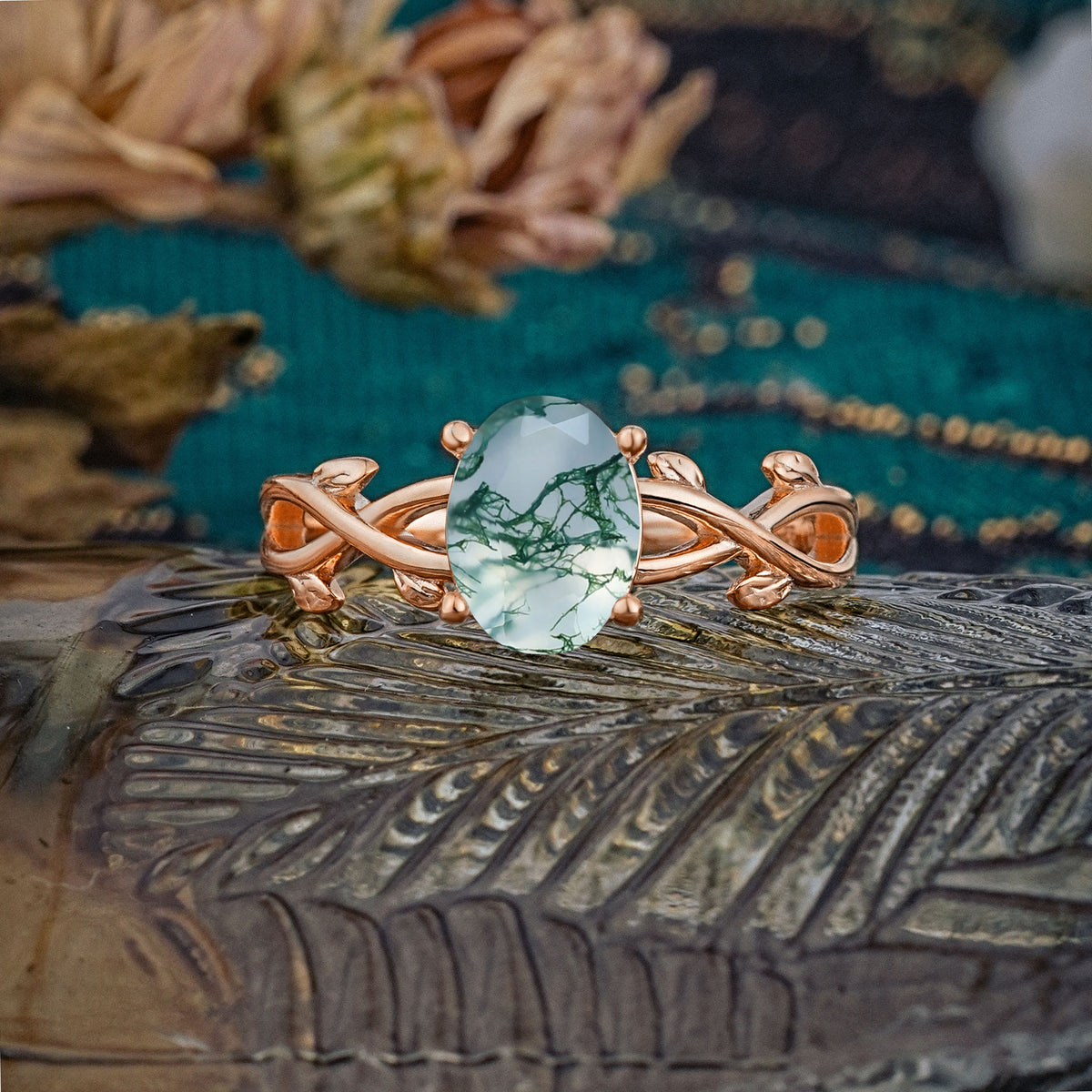 Nature inspired Moss Agate Engagement Ring - Additional view