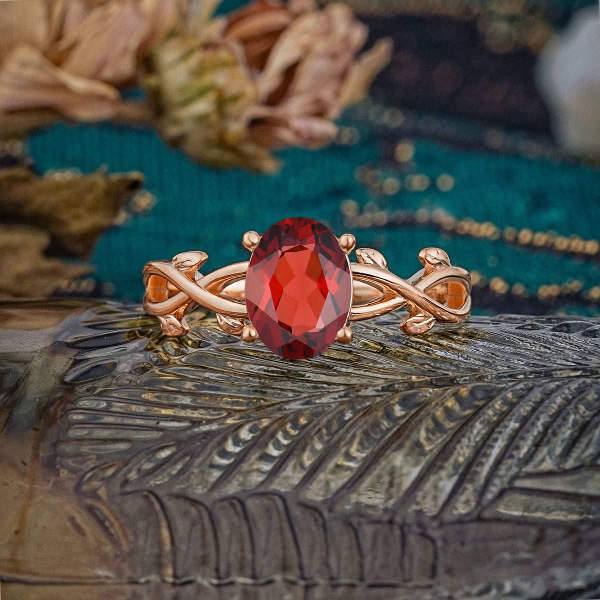 Nature inspired Garnet Engagement Ring - Additional view
