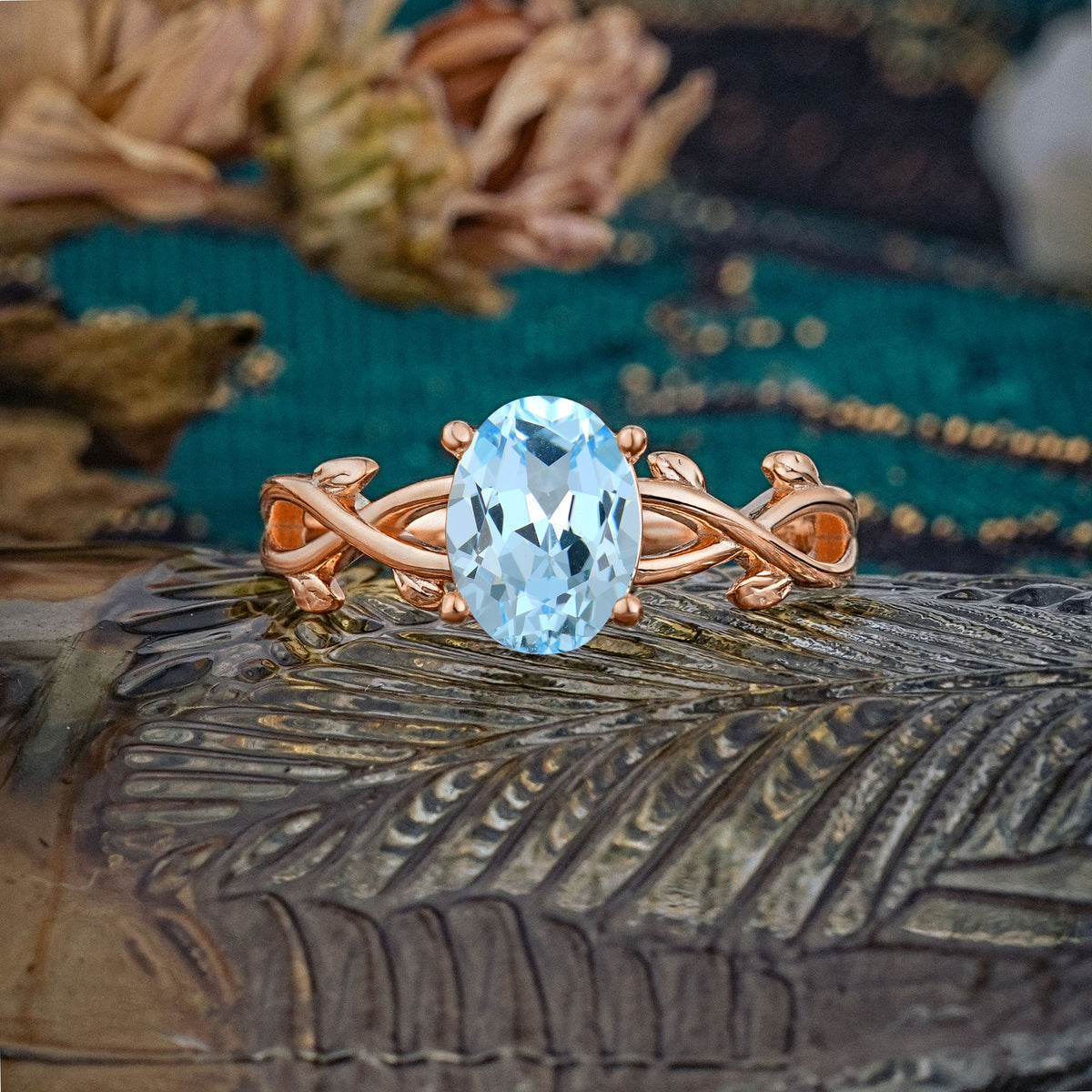 Nature inspired Aquamarine Engagement Ring - Additional view