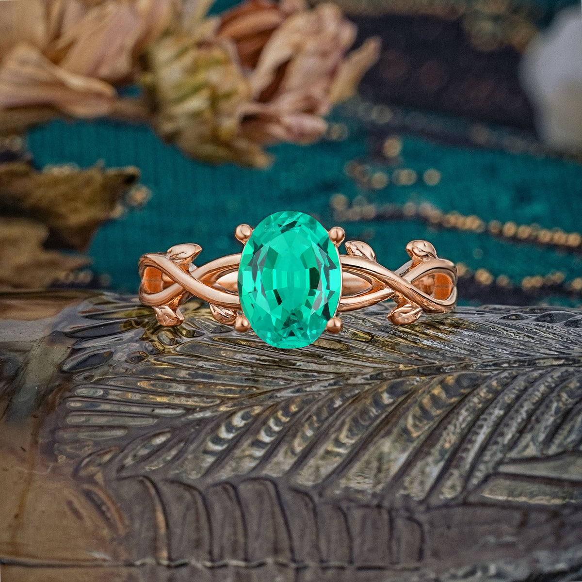Nature inspired Emerald Engagement Ring - Additional view