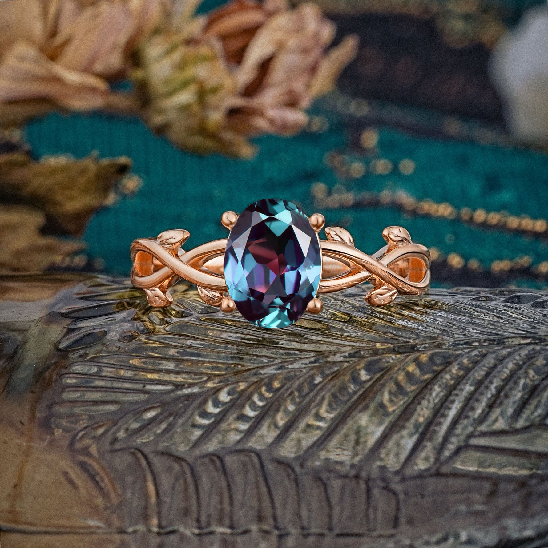 Nature inspired Alexandrite Engagement Ring - Additional view