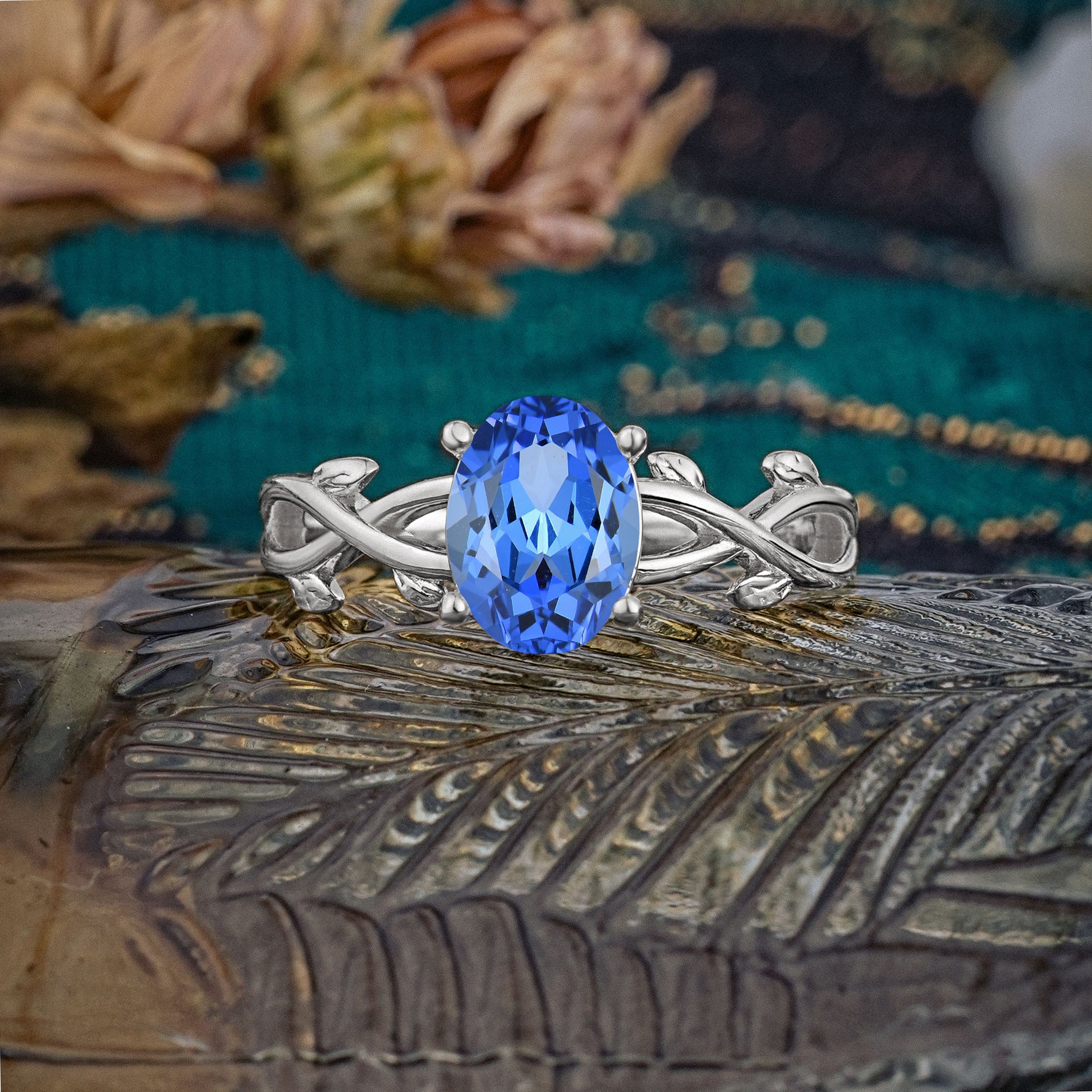Nature inspired Sapphire Engagement Ring - Additional view
