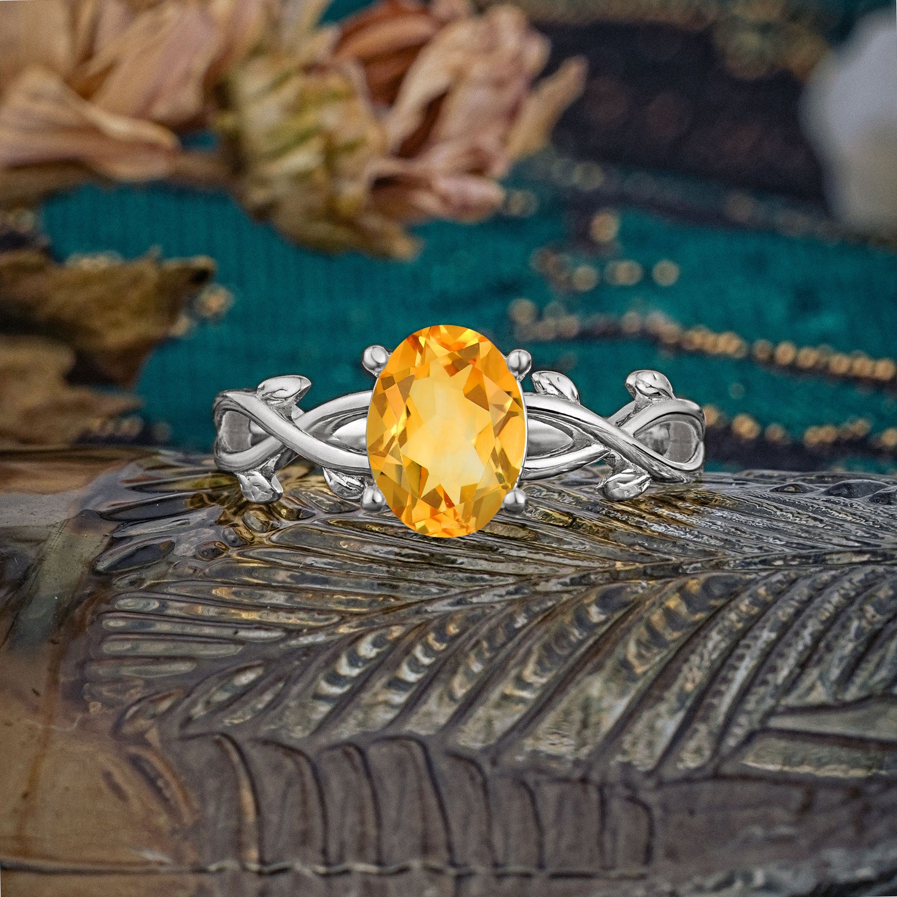Nature inspired Citrine Engagement Ring - Additional view